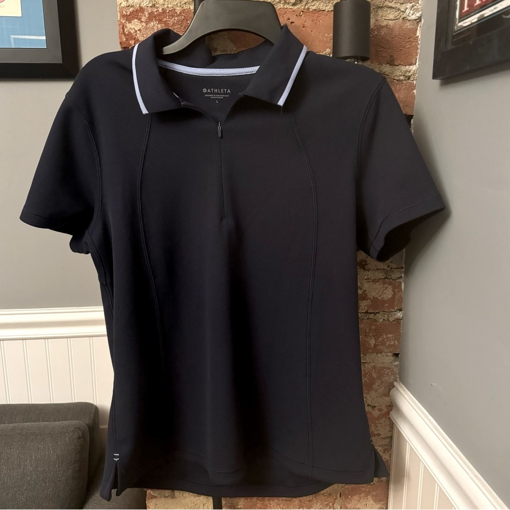 Athleta Navy Blue Tennis Golf Polo Short Sleeve Size Large